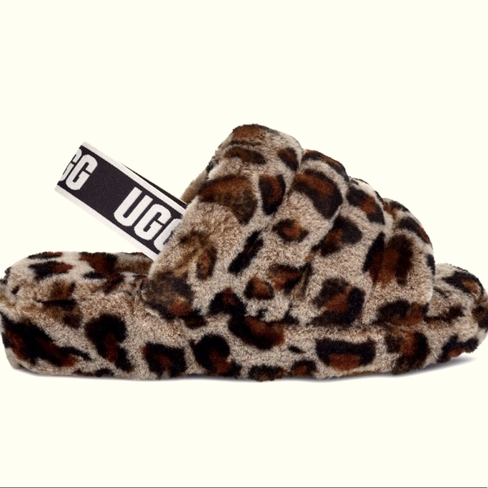 UGG Fluff Yeah Leopard Slingback Slide Slippers Women’s 8